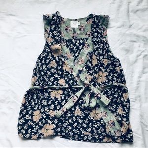 Anthropologie Floral Silk Tie Top